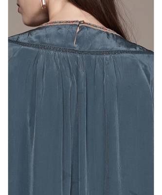 Ritu Kumar Blue Half Sleeve Solid Kurta With Embroidered Yoke 6