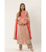 Ritu Kumar Peach Full Sleeve Long Printed Kurta With Trouser And Dupatta