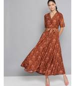 Ritu Kumar Rust Half Sleeve Full Length Floral Printed Kurta