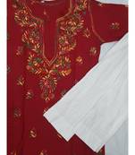 Maroon Lucknowi Chikan Rayon Kurti Set with Multi Color thread work
