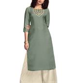 Pastle Olive Green ColourTussar Satin Kurti set