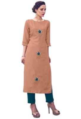 Dusty Peach Colour Dola Silk Kurti set 1
