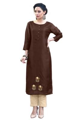 Dark Brown ColourTussar Satin Kurti set 1