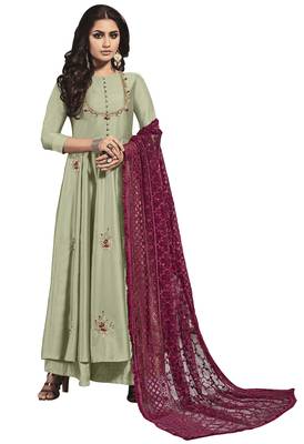 Light Pista Green Colour Satin Kurti set 1