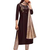 Burgundy Colour Tusser Silk Kurti set