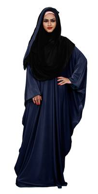 Justkartit Plain 2 Way Wearable Lycra Abaya Burkha For Women (Navy Blue) 1