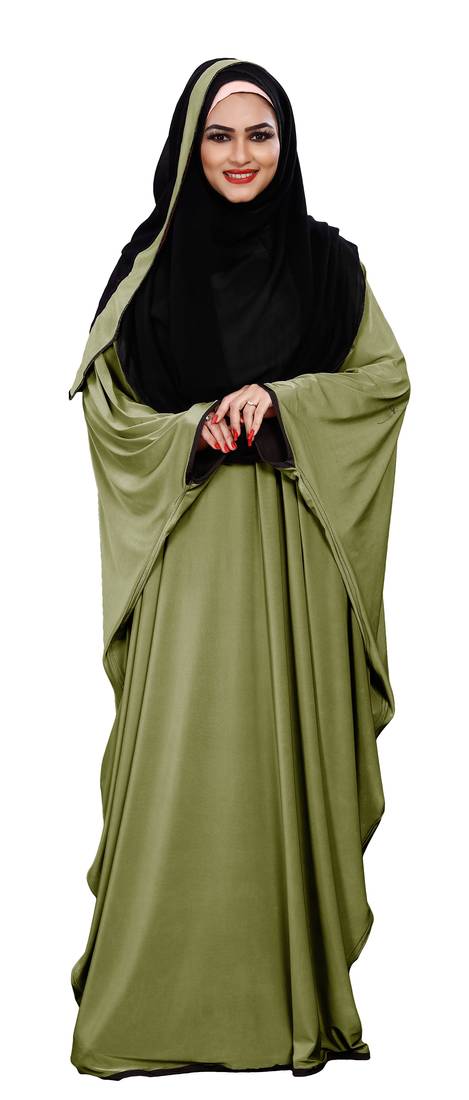 Justkartit Outdoor Wear Plain 2 Way Wearable Lycra Abaya Burkha For Women (Olive)