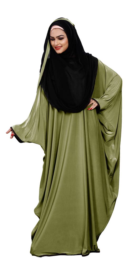 Justkartit Outdoor Wear Plain 2 Way Wearable Lycra Abaya Burkha For Women (Olive)