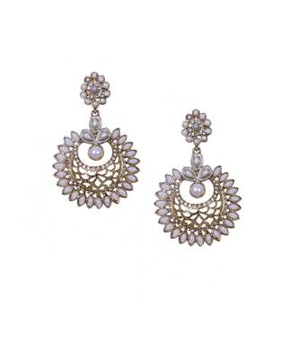 White Gold Pearls Studded Designer Contemeporary Earrings 1