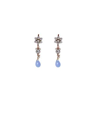 Dull Gold Purple Floral Kundan Pearl Earrings 1