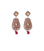 Maroon Gold Polki Pearl Stone Studded Ethnic Earrings