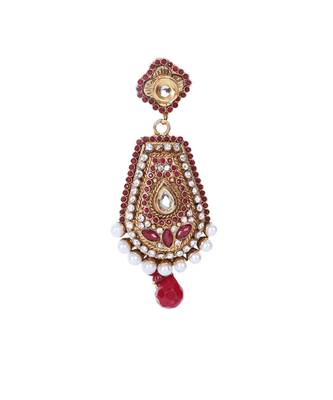 Maroon Gold Polki Pearl Stone Studded Ethnic Earrings 2