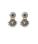 Green Gold Crystal Pearl Studded Floral Designer Earrings