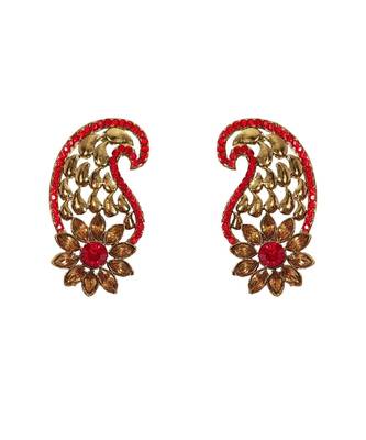 Orange Red Gold Floral Polki Stones Stud Earrings TE1039 1
