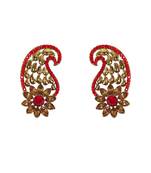 Orange Red Gold Floral Polki Stones Stud Earrings TE1039
