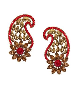 Orange Red Gold Floral Polki Stones Stud Earrings TE1039 2