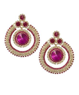 Pink Silver Gold Base Stone Studded Round Earrings TE1056 1