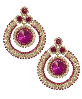 Pink Silver Gold Base Stone Studded Round Earrings TE1056 2
