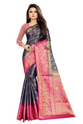 Blue woven banarasi saree with blouse 1