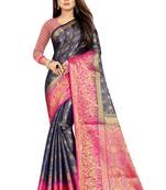 Blue woven banarasi saree with blouse