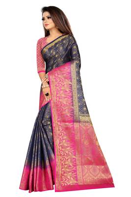 Blue woven banarasi saree with blouse 2