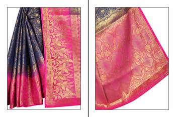 Blue woven banarasi saree with blouse 3