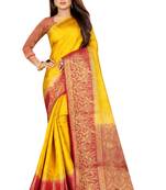 Yellow woven banarasi saree with blouse