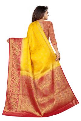 Yellow woven banarasi saree with blouse 3