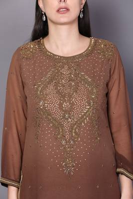 Brown embroidered georgette ethnic-kurtis 4