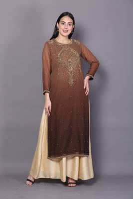 Brown embroidered georgette ethnic-kurtis 5