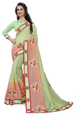 Light Green Embroidered Cotton Saree With Blouse 1