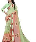 Light Green Embroidered Cotton Saree With Blouse