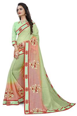 Light Green Embroidered Cotton Saree With Blouse 2