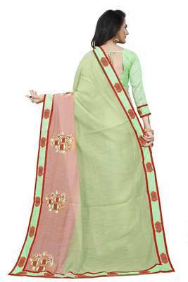 Light Green Embroidered Cotton Saree With Blouse 3