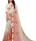 Cream Embroidered Cotton Saree With Blouse