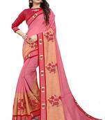 Pink Embroidered Cotton Saree With Blouse
