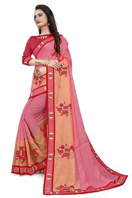 Pink Embroidered Cotton Saree With Blouse 2