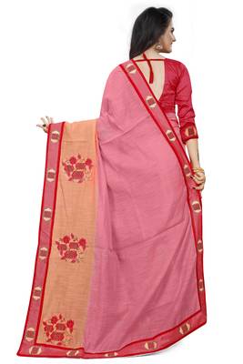 Pink Embroidered Cotton Saree With Blouse 3
