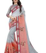 Grey Embroidered Cotton Saree With Blouse