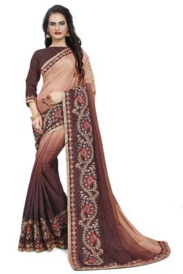 Beige Embroidered Art Silk Saree With Blouse 1