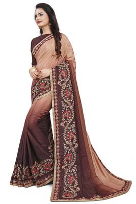 Beige Embroidered Art Silk Saree With Blouse 2
