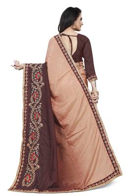 Beige Embroidered Art Silk Saree With Blouse 3