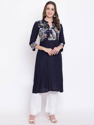 Blue printed cotton ethnic-kurtis 1