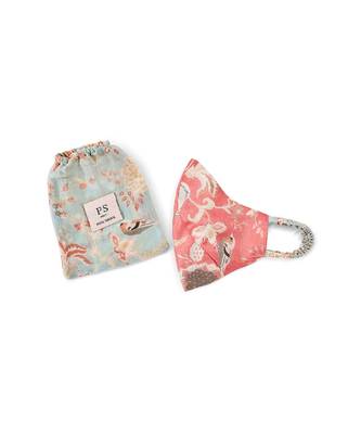 PS Pret by Payal Singhal Coral and Aqua Chidiya Print Reversible 3 Ply Face Mask with Pouch 2