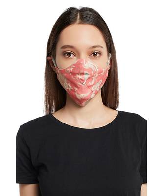 PS Pret by Payal Singhal Coral and Aqua Chidiya Print Reversible 3 Ply Face Mask with Pouch 3