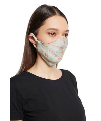 PS Pret by Payal Singhal Coral and Aqua Chidiya Print Reversible 3 Ply Face Mask with Pouch 4