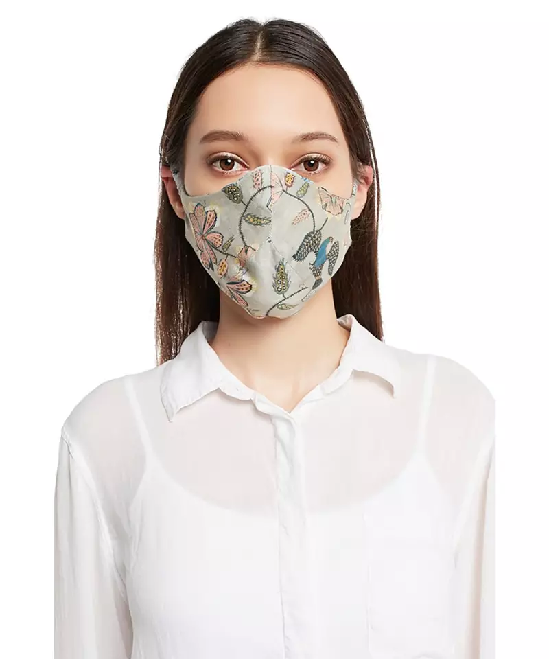 Payal Singhal Garden and Bird Paradise print reversible 3 ply face mask with pouch