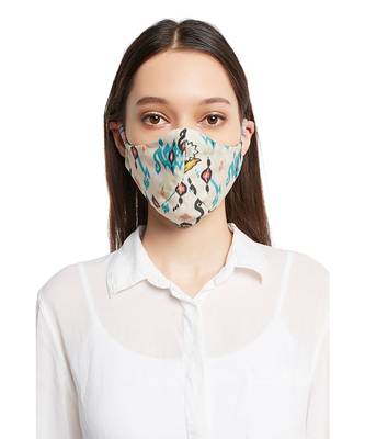 PS Pret by Payal Singhal White and Blue Ikat Love Print Reversible 3 Ply Mask with Pouch 3