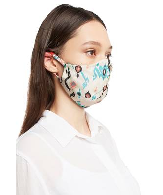 PS Pret by Payal Singhal White and Blue Ikat Love Print Reversible 3 Ply Mask with Pouch 4