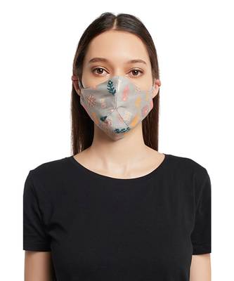 PS Pret by Payal Singhal Grey and Lavender Bandhani Kilim Print Reversible 3 Ply Mask with Pouch 3